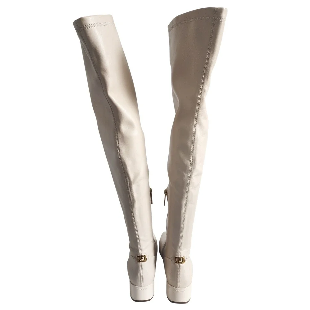 New Franco Sarto Over the Knee Boots 7 Square Toe Cream Block Heel Mod Go-Go